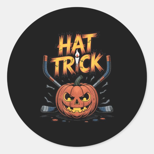 Hockey Trick Halloween Soky Pumpkin Ice Hockey Hal Classic Round Sticker (Front)