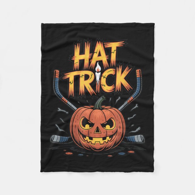Hockey Trick Halloween Soky Pumpkin Ice Hockey Hal Fleece Blanket (Front)