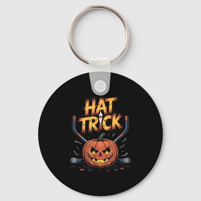 Hockey Trick Halloween Soky Pumpkin Ice Hockey Hal Key Ring (Front)