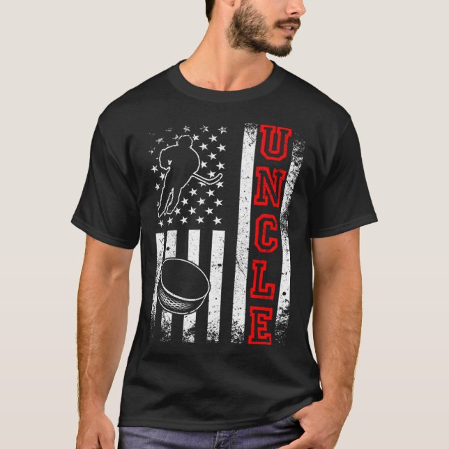 Hockey Uncle American Flag  Hockey T-Shirt (Front)