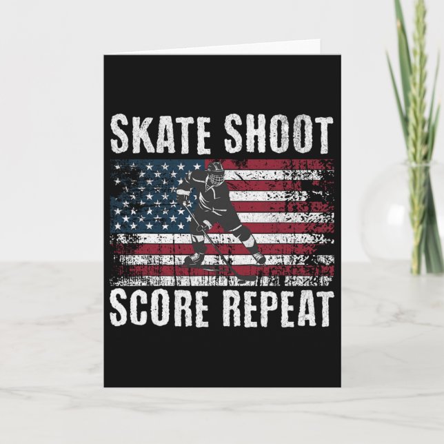 Hockey Usa American Flag Funny Fourth Of July Hock Card (Front)