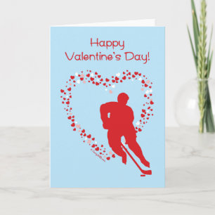 Hockey Valentine's Day Hockey Player Hearts Holiday Card