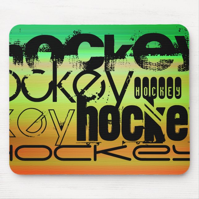 Hockey; Vibrant Green, Orange, & Yellow Mouse Mat (Front)