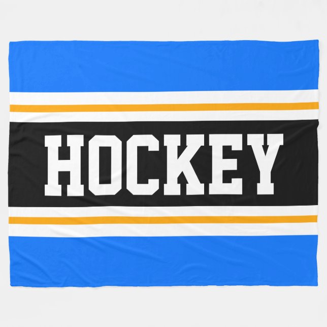 HOCKEY Vivid Blue Black Yellow Racing Stripes Fleece Blanket (Front (Horizontal))