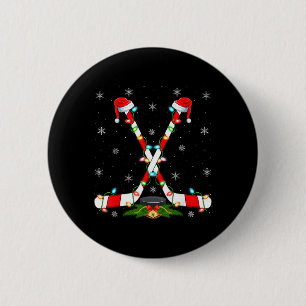 Hockey Xmas Lighting Santa Ice Hockey Christmas 6 Cm Round Badge