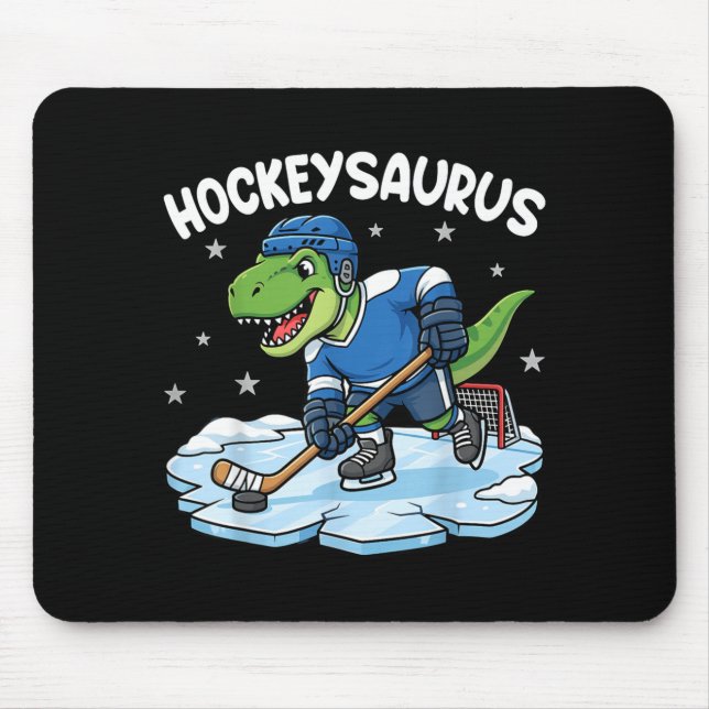 Hockeysaurus Funny Dinosaur Hockey Kid Boy Gift Mouse Mat (Front)