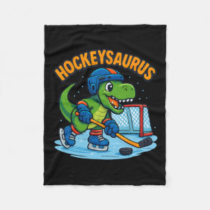 Hockeysaurus Funny Dinosaur Ice Hockey Kids Fleece Blanket