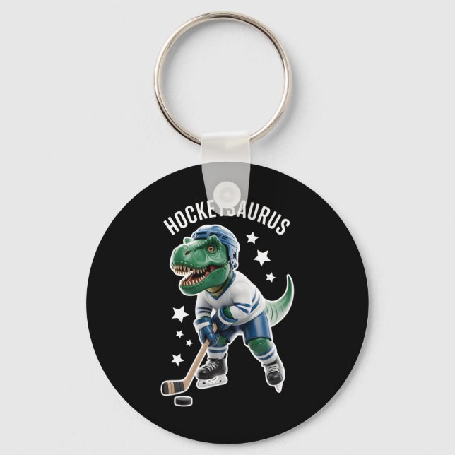 Hockeysaurus Hockey Dinosaur Boys Hockey Pajamas  Key Ring (Front)