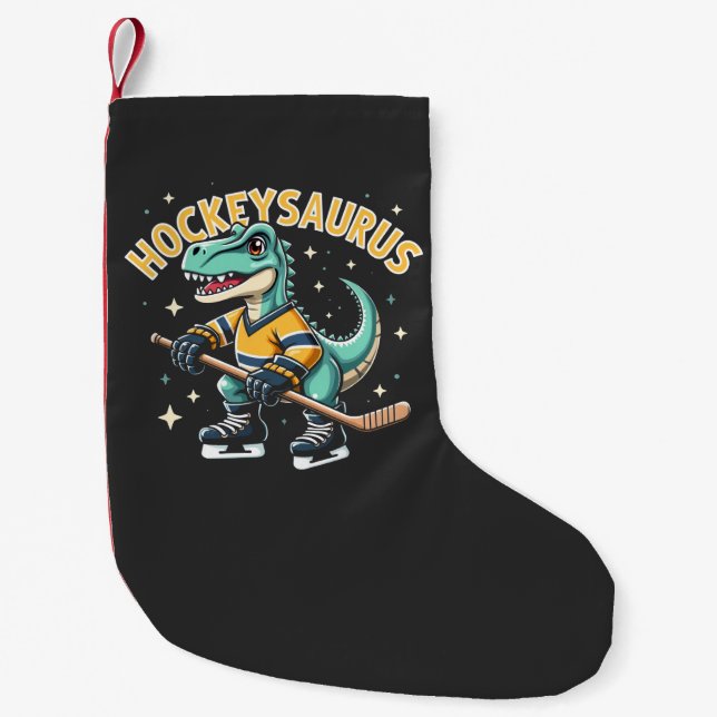Hockeysaurus Ice Hockey Dinosaur Lovers  Small Christmas Stocking (Front)