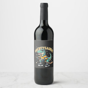 Hockeysaurus Ice Hockey Dinosaur Lovers  Wine Label