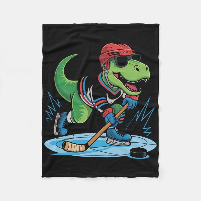 Hockeysaurus T-rex Hockey Dinosaur  Fleece Blanket (Front)