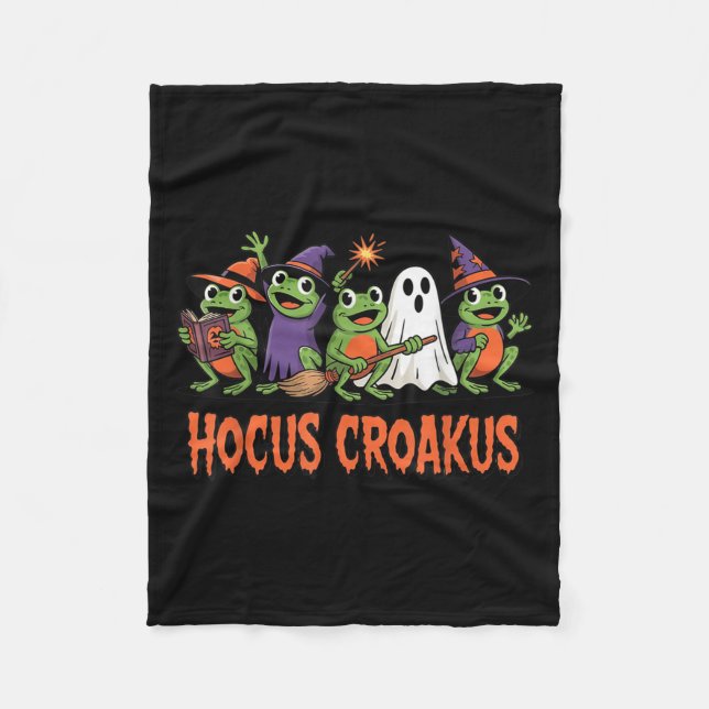 Hocus Croakus Frog Halloween Magic Spell Funny Wit Fleece Blanket (Front)