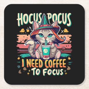 Hocus Focus - I need coffee to focus Square Paper Coaster