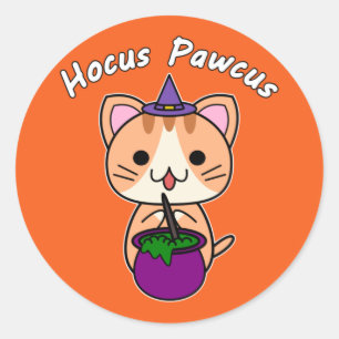 Hocus Pawcus - Ginger Tabby Cat - White Writing Classic Round Sticker