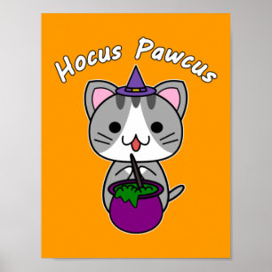Hocus Pawcus - Gray Tabby Cat - White Writing Poster