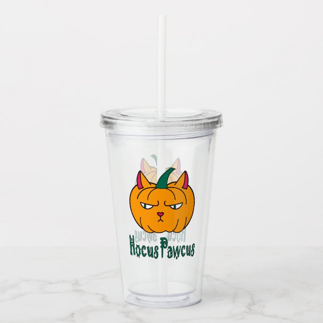 Hocus pawcus Halloween pumpkin ginger cat magic Acrylic Tumbler (Front)