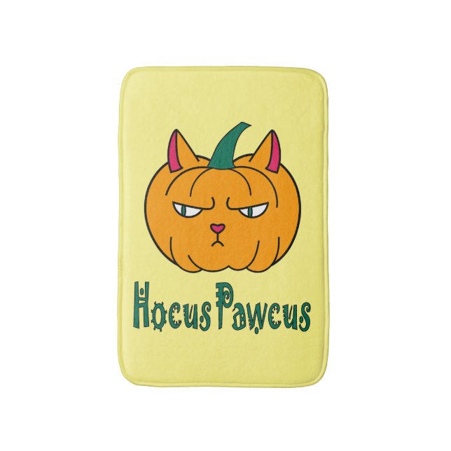 Hocus pawcus Halloween pumpkin ginger cat magic Bath Mat (Front Vertical)