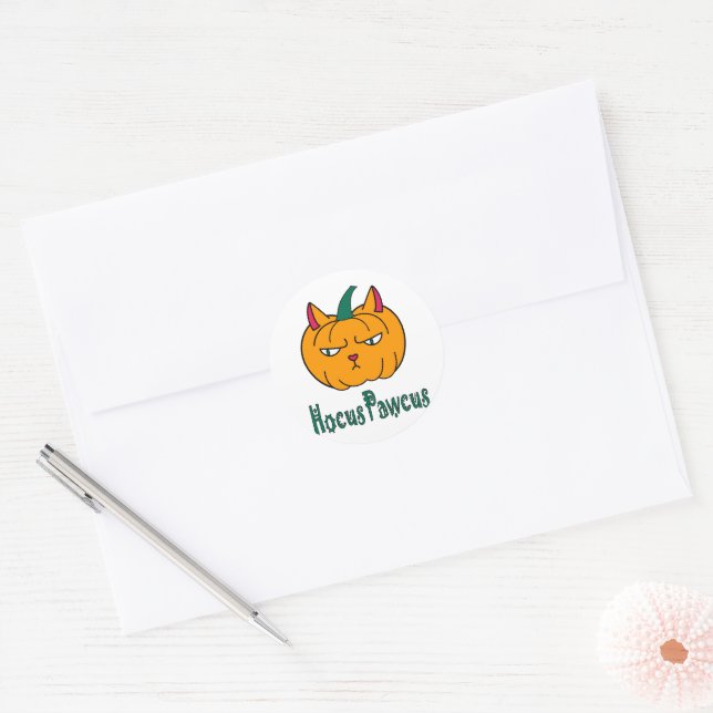 Hocus pawcus Halloween pumpkin ginger cat magic Classic Round Sticker (Envelope)