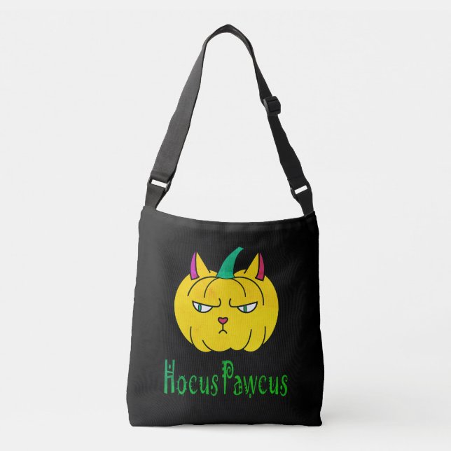 Hocus pawcus Halloween pumpkin ginger cat magic Crossbody Bag (Front)