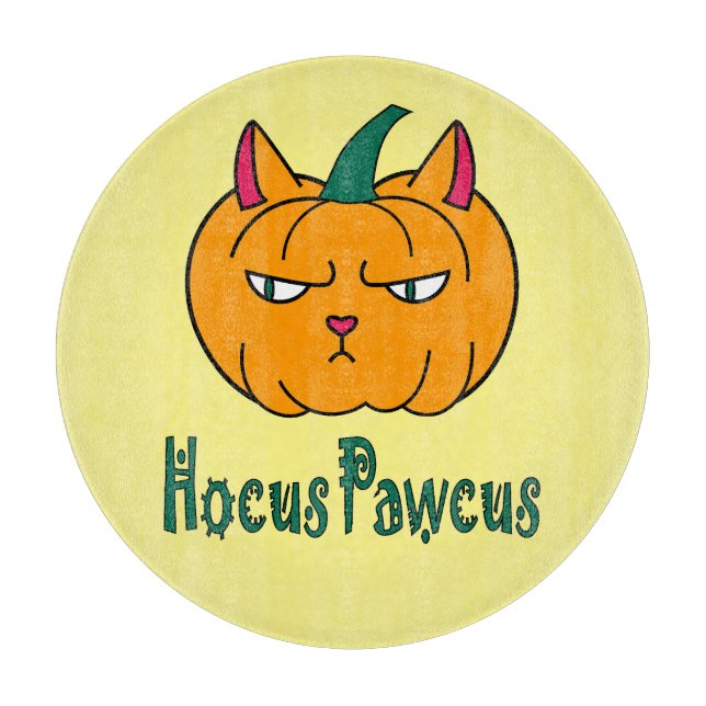Hocus pawcus Halloween pumpkin ginger cat magic Cutting Board (Front)