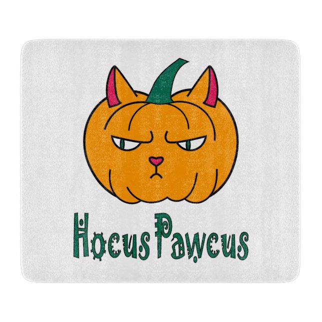 Hocus pawcus Halloween pumpkin ginger cat magic Cutting Board (Front)