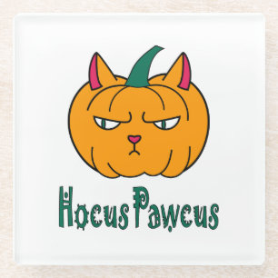 Hocus pawcus Halloween pumpkin ginger cat magic Glass Coaster