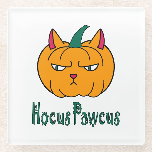 Hocus pawcus Halloween pumpkin ginger cat magic Glass Coaster (Front)