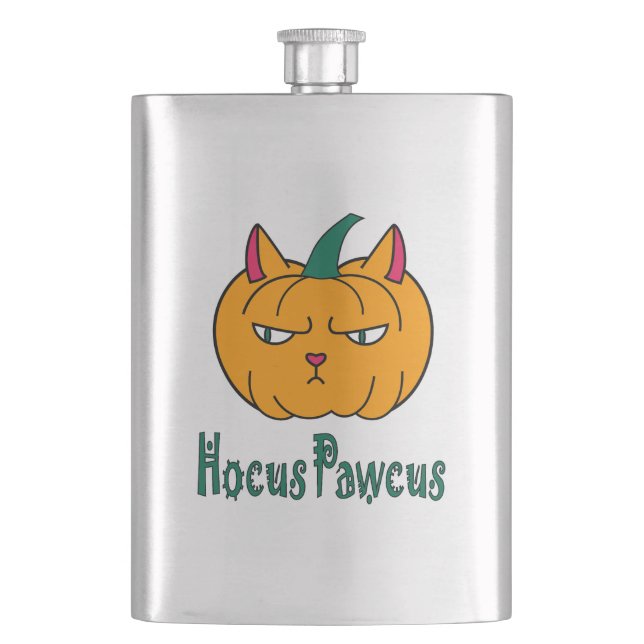 Hocus pawcus Halloween pumpkin ginger cat magic Hip Flask (Front)