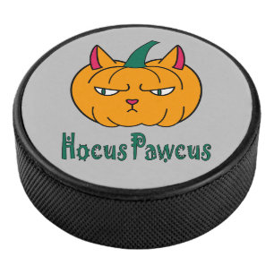 Hocus pawcus Halloween pumpkin ginger cat magic Hockey Puck