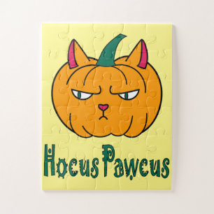 Hocus pawcus Halloween pumpkin ginger cat magic Jigsaw Puzzle