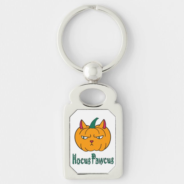 Hocus pawcus Halloween pumpkin ginger cat magic Key Ring (Front)
