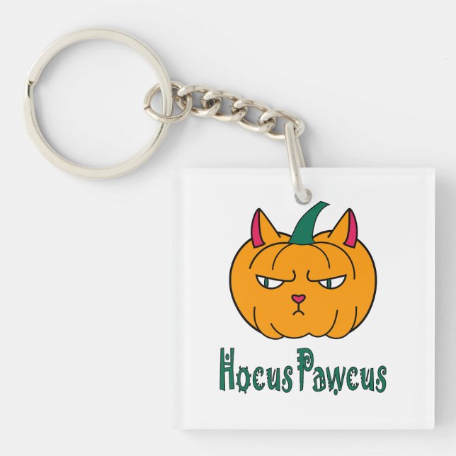 Hocus pawcus Halloween pumpkin ginger cat magic Key Ring (Front)