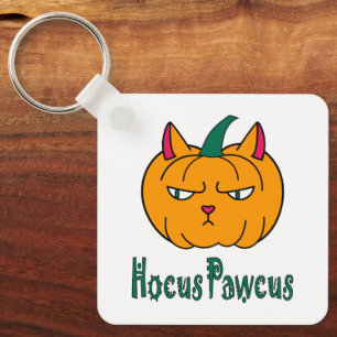 Hocus pawcus Halloween pumpkin ginger cat magic Key Ring