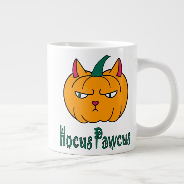 Hocus pawcus Halloween pumpkin ginger cat magic Large Coffee Mug (Right)