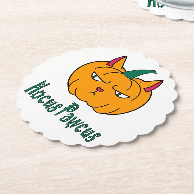 Hocus pawcus Halloween pumpkin ginger cat magic Paper Coaster (Angled)