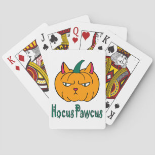 Hocus pawcus Halloween pumpkin ginger cat magic Playing Cards