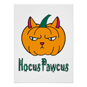 Hocus pawcus Halloween pumpkin ginger cat magic Poster