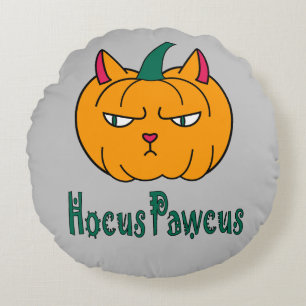 Hocus pawcus Halloween pumpkin ginger cat magic Round Cushion