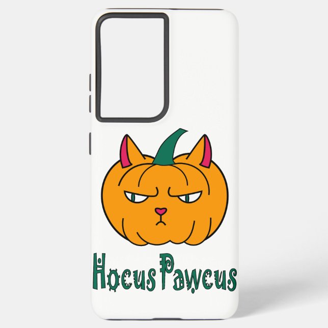 Hocus pawcus Halloween pumpkin ginger cat magic Samsung Galaxy S21+ Case (Back)