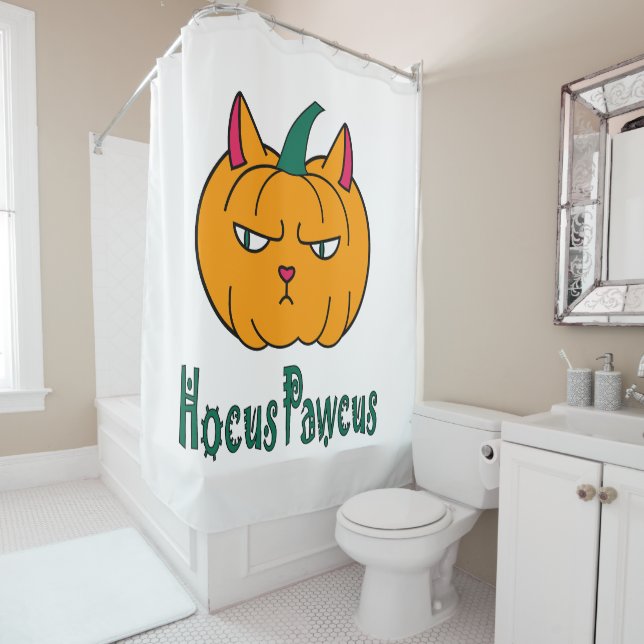 Hocus pawcus Halloween pumpkin ginger cat magic Shower Curtain (In Situ)