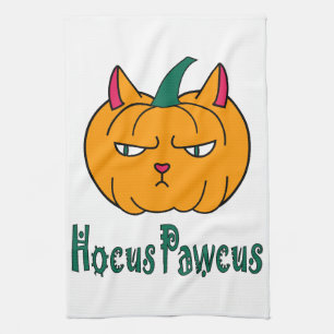 Hocus pawcus Halloween pumpkin ginger cat magic Tea Towel