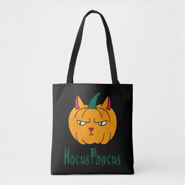 Hocus pawcus Halloween pumpkin ginger cat magic Tote Bag (Front)