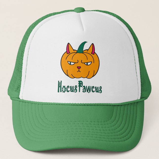 Hocus pawcus Halloween pumpkin ginger cat magic Trucker Hat (Front)