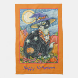 HOCUS POCUS BLACK CAT WITCH HALLOWEEN TEA TOWEL