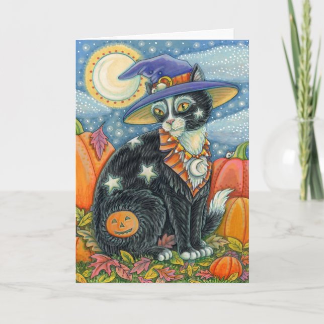 HOCUS POCUS BLACK CAT WITCH & MOUSE HALLOWEEN HOLIDAY CARD (Front)