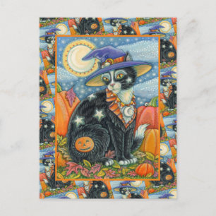 HOCUS POCUS BLACK CAT WITCH & MOUSE HALLOWEEN HOLIDAY POSTCARD