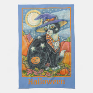 HOCUS POCUS BLACK CAT WITCH & MOUSE HALLOWEEN TEA TOWEL