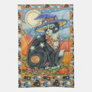 HOCUS POCUS BLACK CAT WITCH & MOUSE HALLOWEEN TEA TOWEL