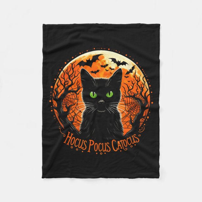 Hocus Pocus Catocus Halloween Black Cat Lover Men Fleece Blanket (Front)