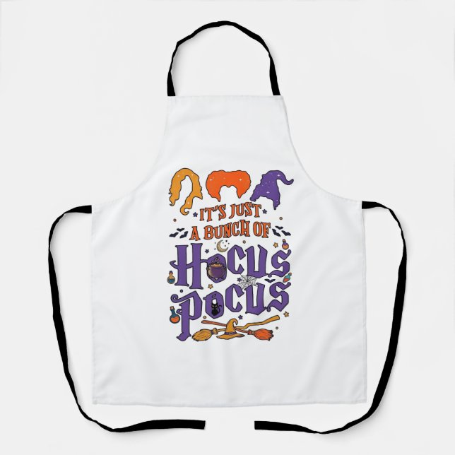 Hocus Pocus Halloween Witches Cauldron Broom Cat M Apron (Front)